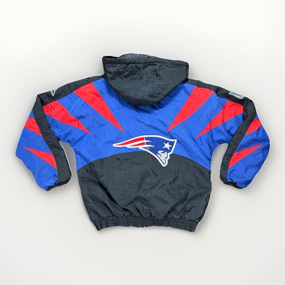 Vtg 90s Apex One New England Patriots Zip Up Nylon Hoodie Jacket Youth Large